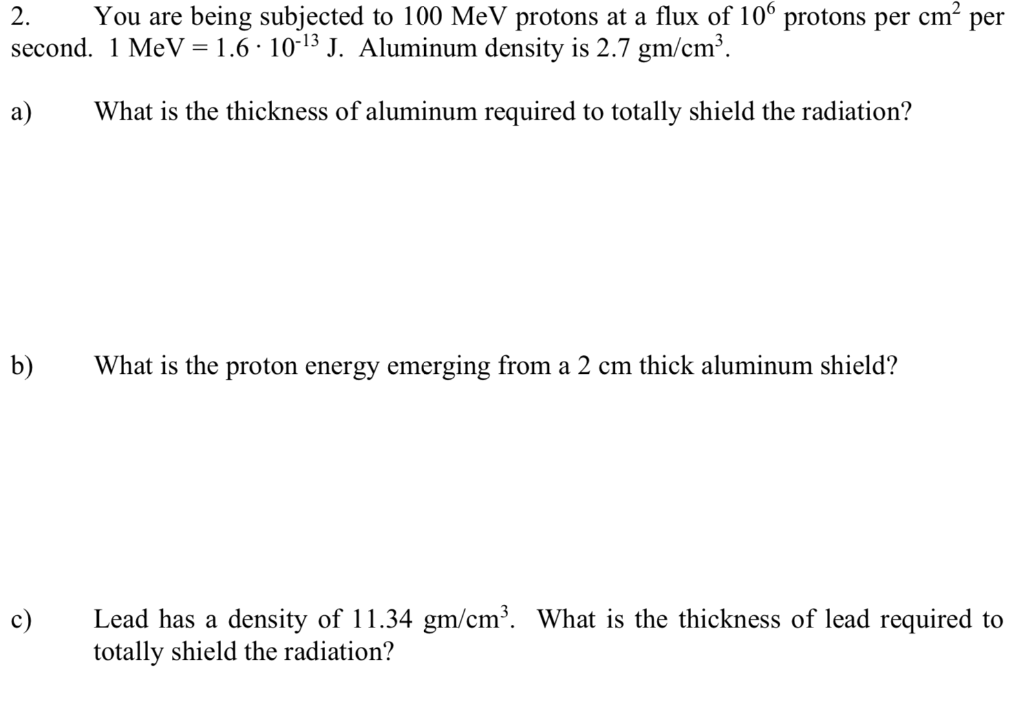 Solved 2. You are being subjected to 100 MeV protons at a | Chegg.com