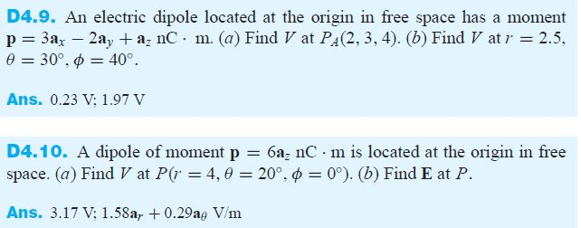 Solved D4.9. An electric dipole located at the origin in | Chegg.com