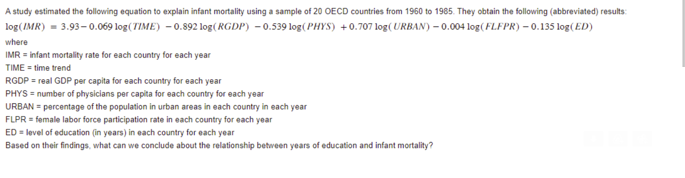 Solved A Study Estimated The Following Equation To Explain | Chegg.com