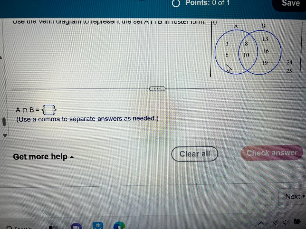 Solved A∩B={ (Use a comma to separate answers as needed.) | Chegg.com