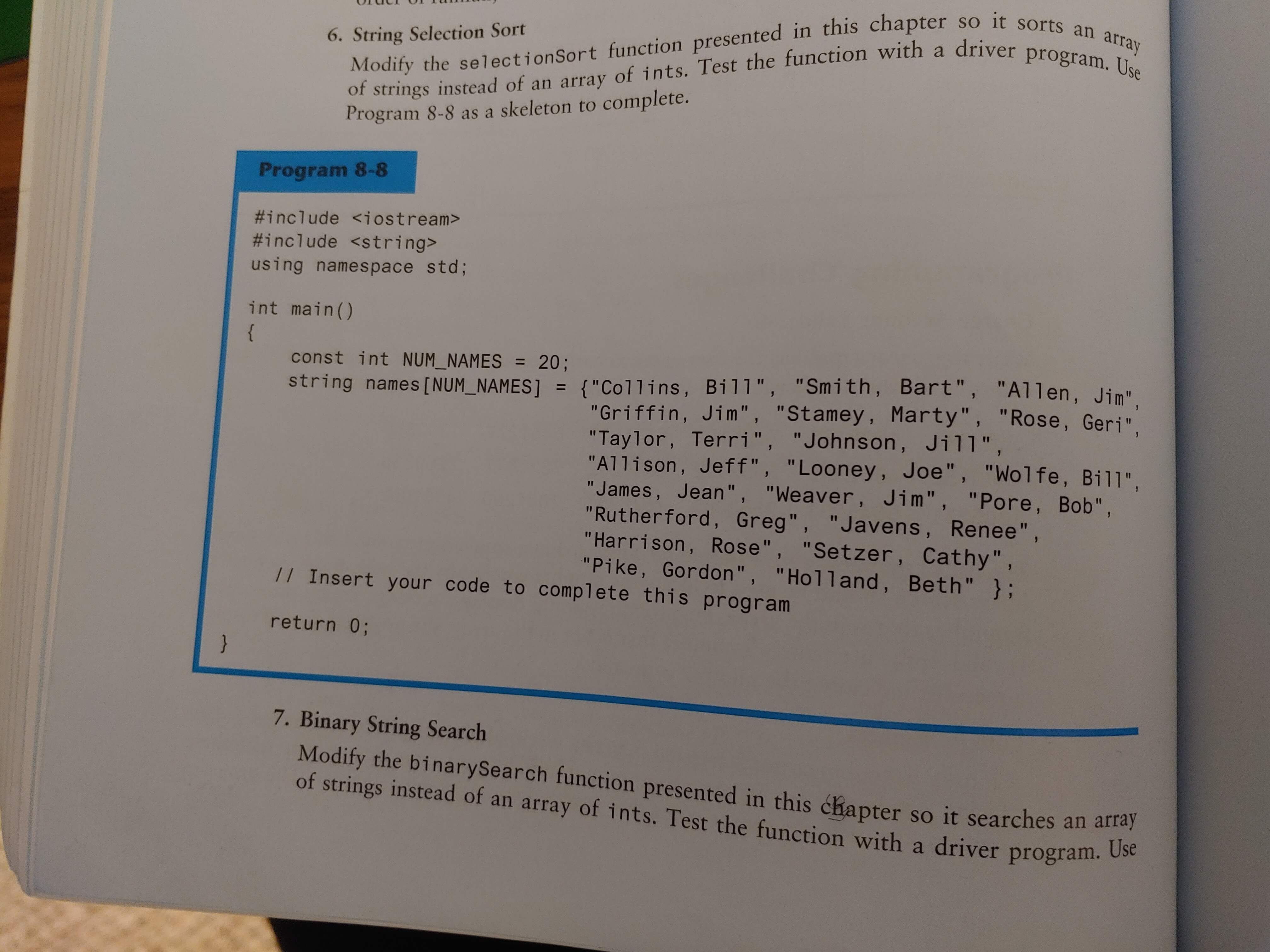 Solved in c++ number 7 is using program 8-8 in the first | Chegg.com