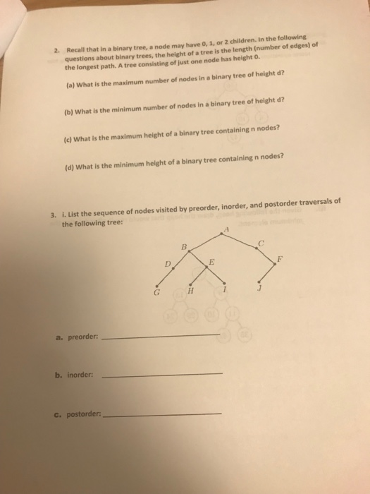 Solved Recall that in a binary tree, a node may have 0, 1, | Chegg.com
