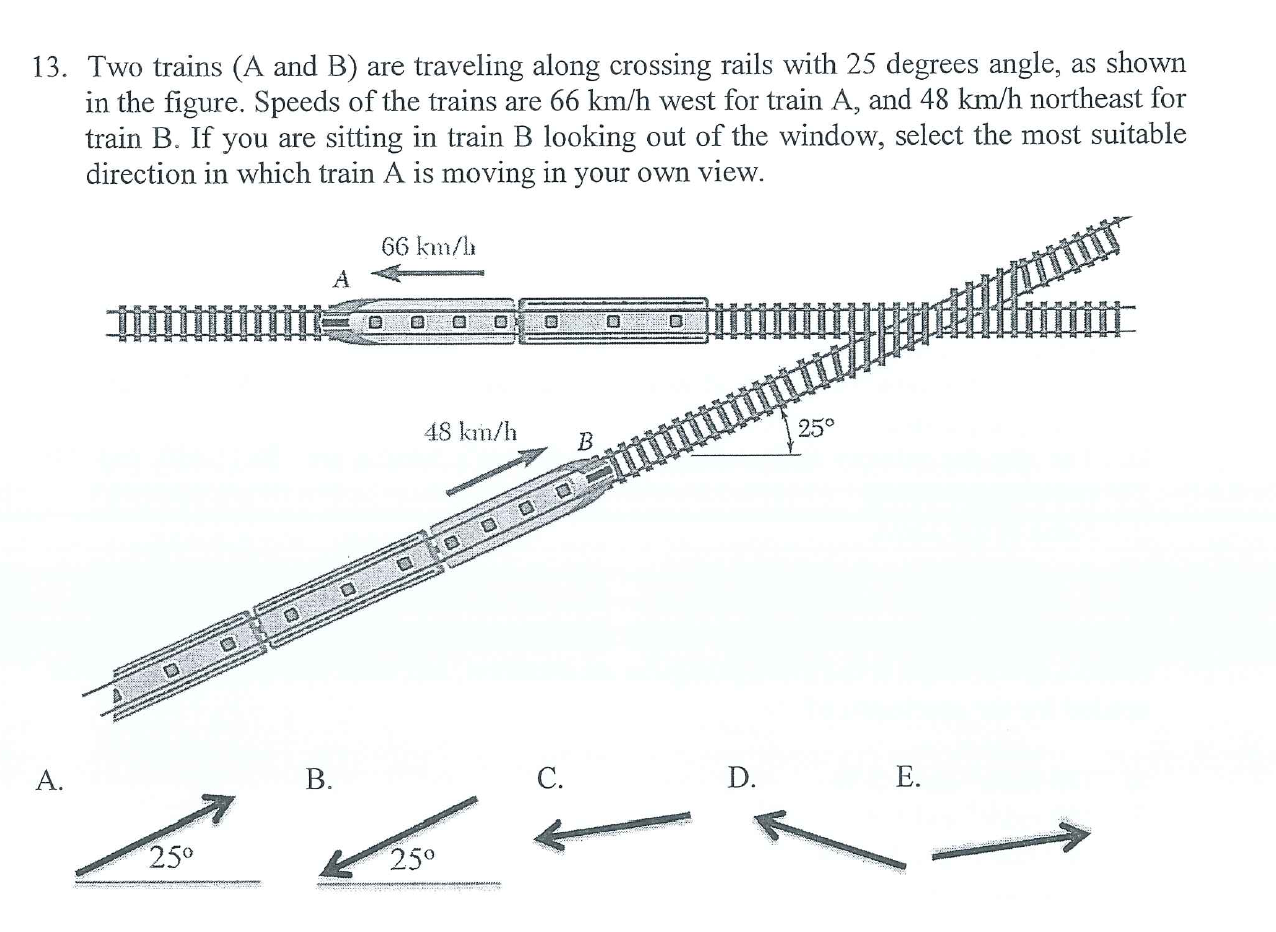 Solved 13. Two Trains (A And B) Are Traveling Along Crossing | Chegg.com