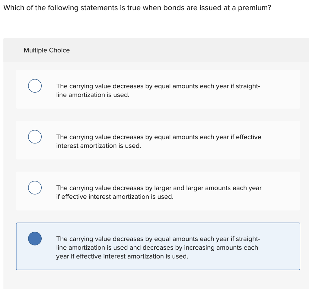 Which Of The Following Statements Is True Of Amortization Solved Which of the following statements is true when bonds | Chegg.com