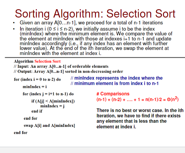 Solved Question 2 - 40 pts) Implement the Selection Sort | Chegg.com
