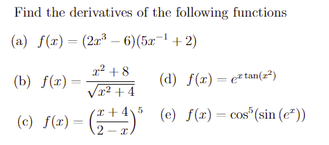 Solved Find the derivatives of the following functions (a) | Chegg.com