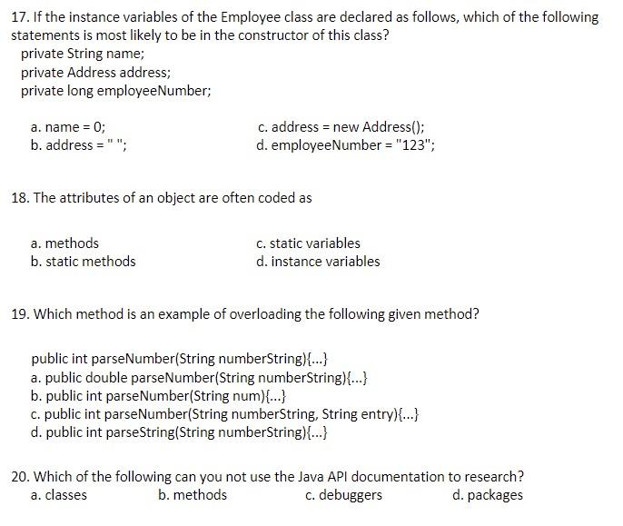 Solved 17. If the instance variables of the Employee class | Chegg.com