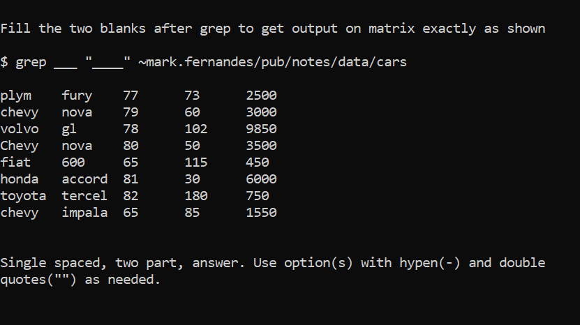 Solved Fill the two blanks after grep to get output on | Chegg.com