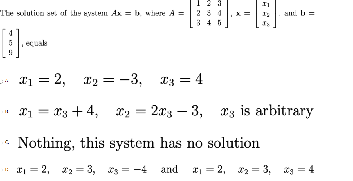 Solved 21 The solution set of the system Ax = b, where A = 1 | Chegg.com