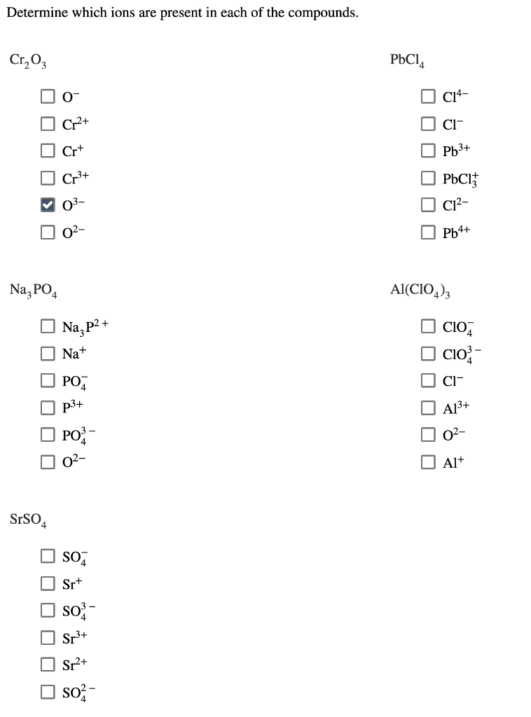Solved Determine which ions are present in each of the | Chegg.com