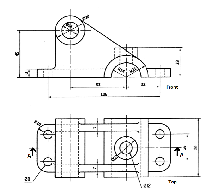 Solved Please draw the top view, section AA view and left | Chegg.com