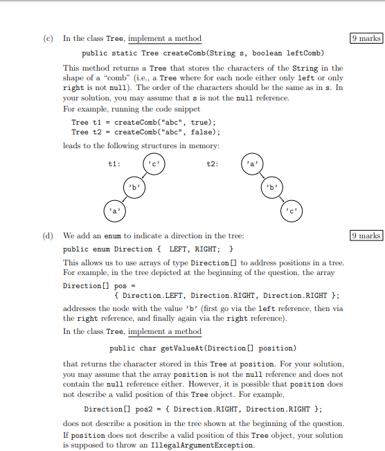 9 marks (e) In the class Tree, implement a method | Chegg.com