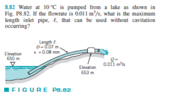 Solved 8.82 Water at 10°C is pumped from a lake as shown in | Chegg.com