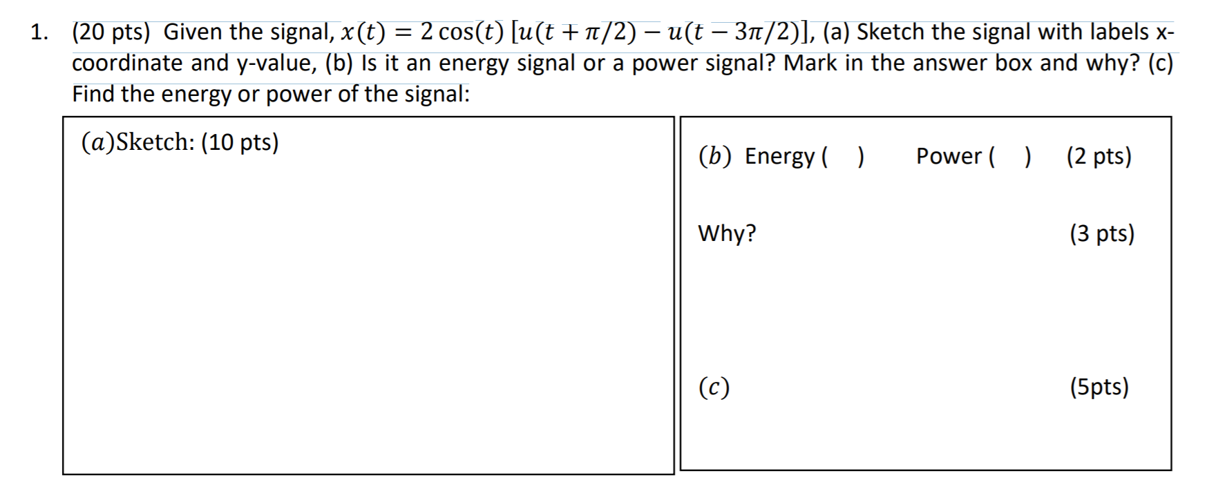 Solved Pts Given The Signal 𝑥 𝑡 2 Cos 𝑡 𝑢 𝑡 Chegg Com