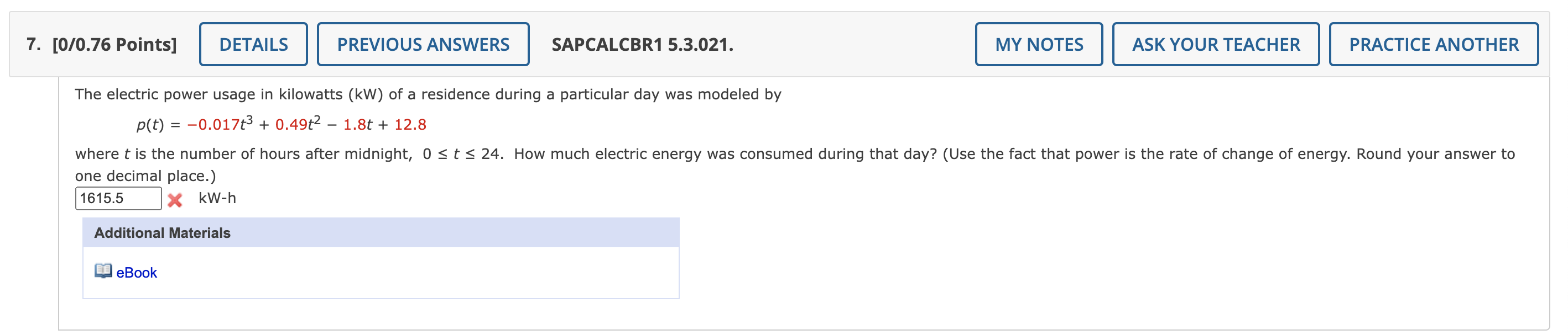 Solved The electric power usage in kilowatts ( kW ) of a | Chegg.com