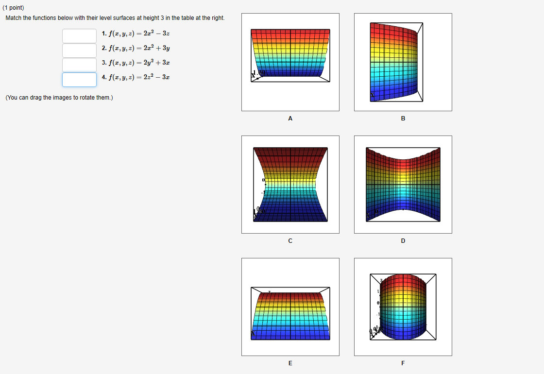 Solved Match the functions below with their level surfaces | Chegg.com