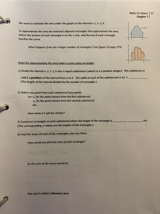 Solved Math 121 Notes 12 Chapter 7 We want to estimate the | Chegg.com