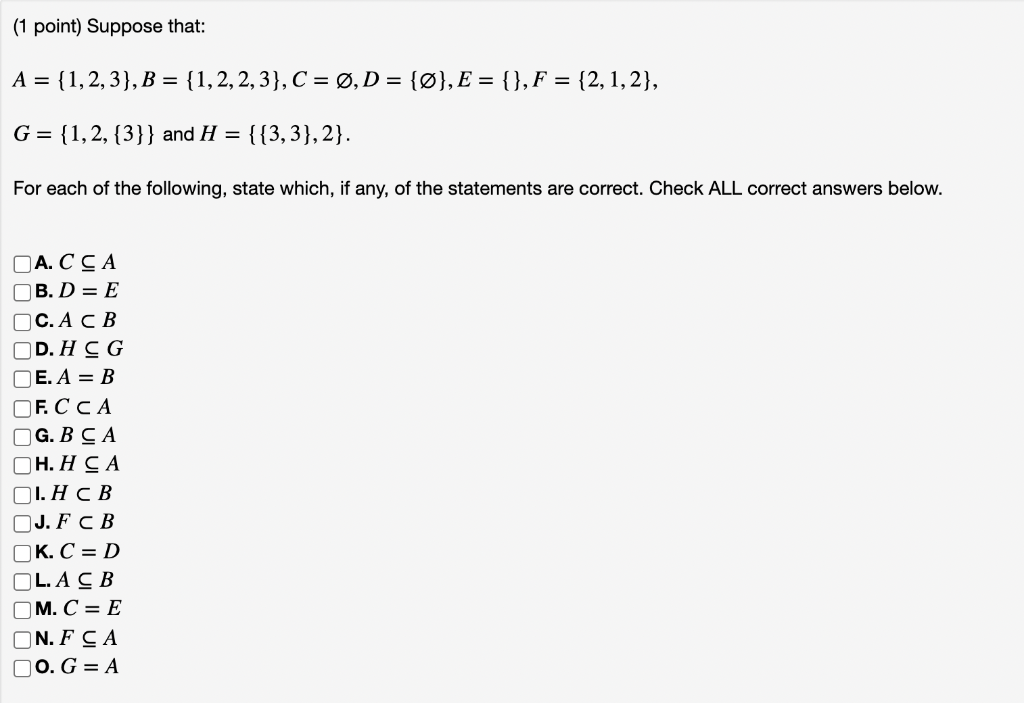 Solved (1 Point) Suppose That: A = {1,2,3}, B = {1, 2, 2, | Chegg.com