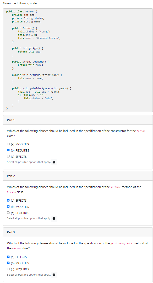 Solved Is My Answer Correct? Given The Following Code:public | Chegg.com