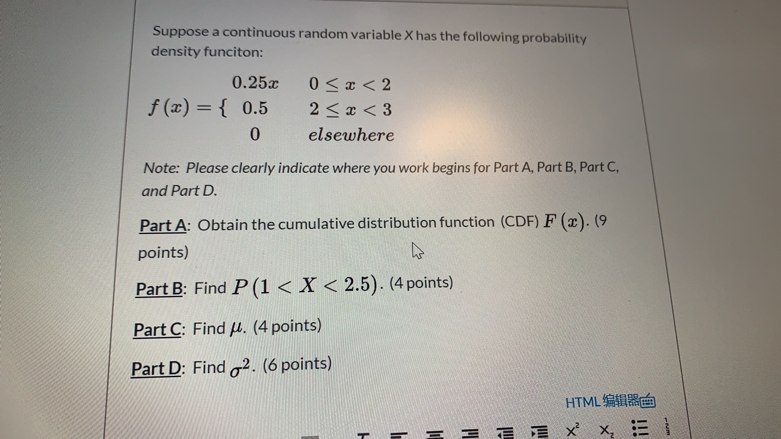 Solved Suppose a continuous random variable X has the | Chegg.com