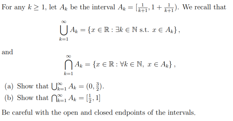 Solved For Any K 1 Let Ak Be The Interval Ax K 1 1 Chegg Com