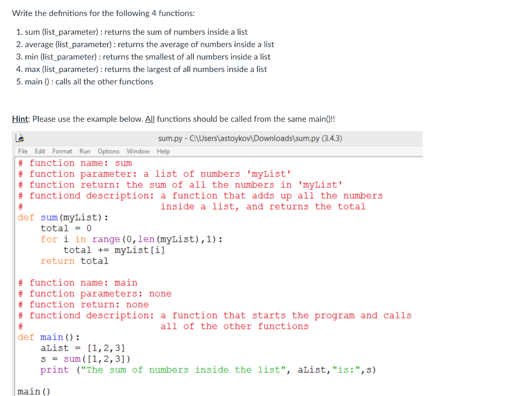 Solved Write the definitions for the following 4 functions: | Chegg.com