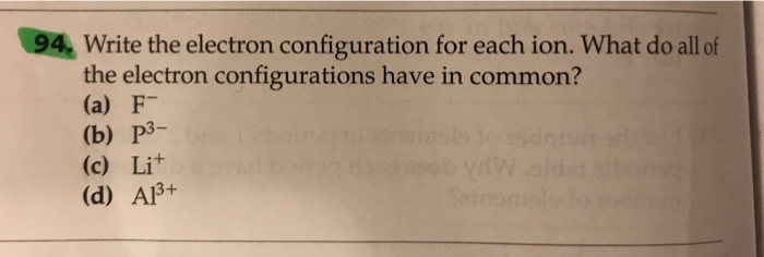 Solved 94 Write the electron configuration for each ion. | Chegg.com