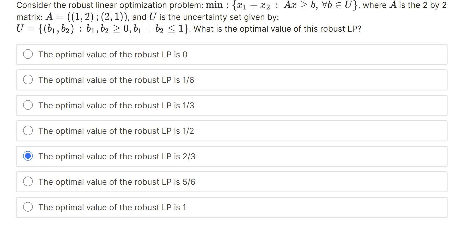 Solved Consider the robust linear optimization problem: min | Chegg.com
