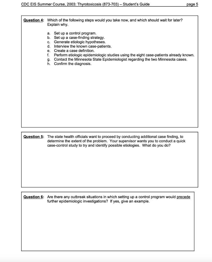 Solved CDC EIS Summer Course, 2003: Thyrotoxicosis (873-703) | Chegg.com
