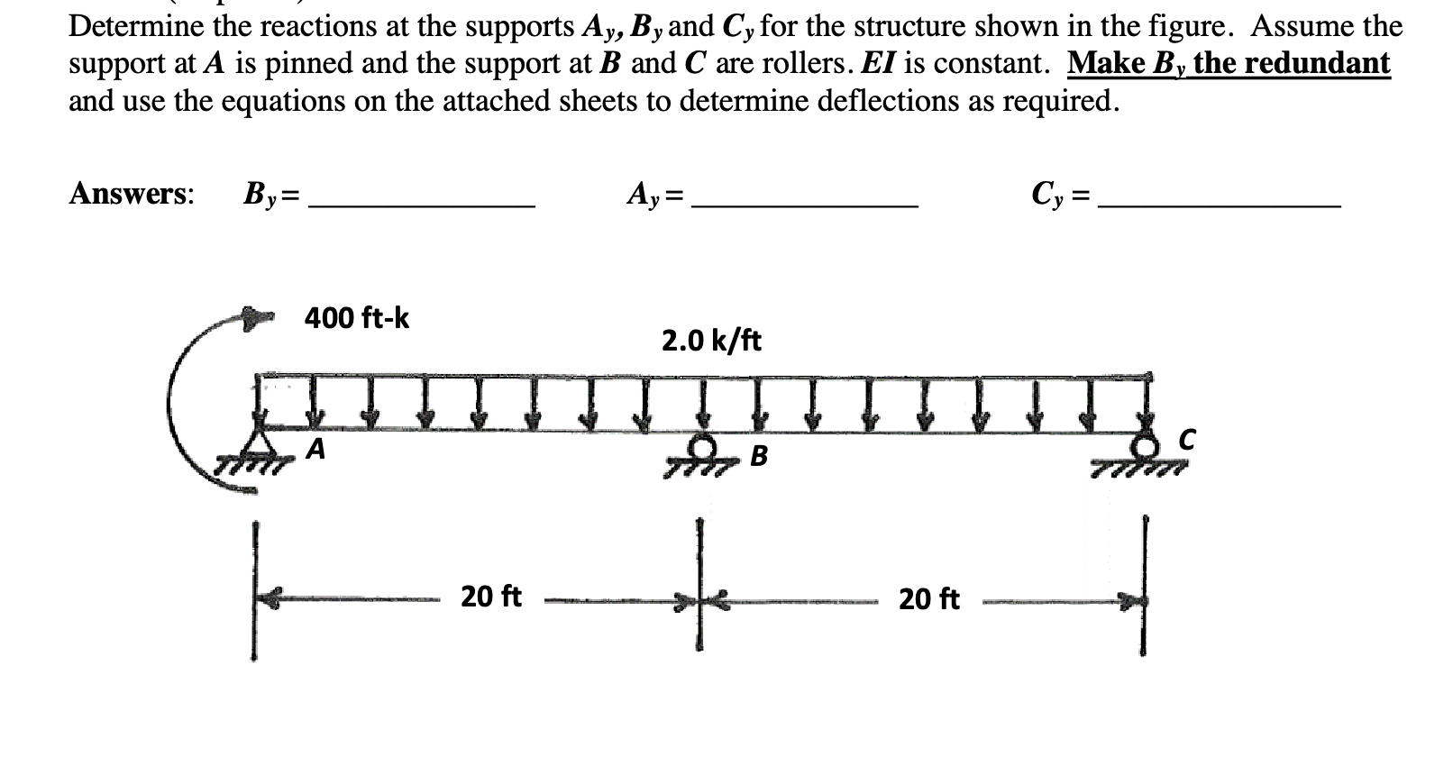 Solved Determine the reactions at the supports Ay,By and Cy | Chegg.com