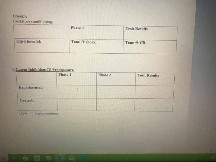 Solved Example Excitatory conditioning: Phase 1 Test: | Chegg.com