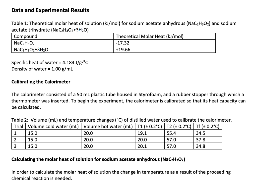 Solved 1. Calculate the heat capacity of the calorimeter. 2.