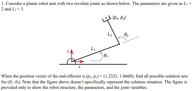 Solved 1. Consider a planar robot arm with two revolute | Chegg.com