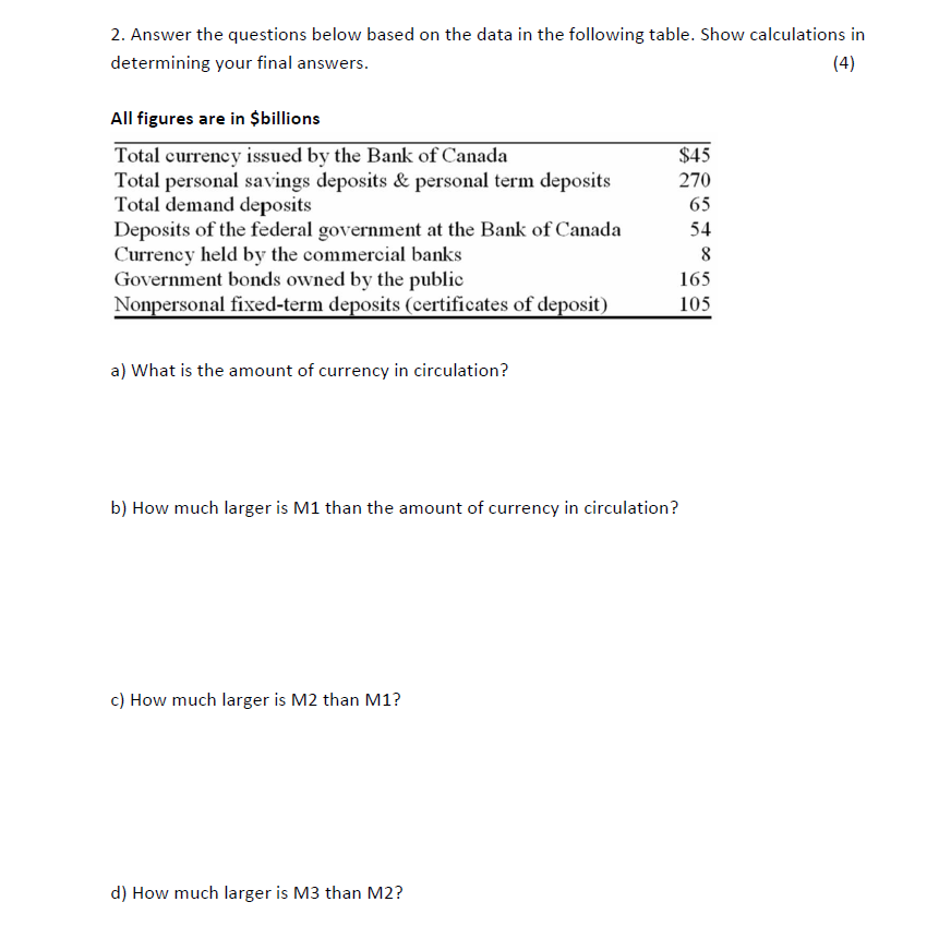 Solved 2. Answer the questions below based on the data in | Chegg.com