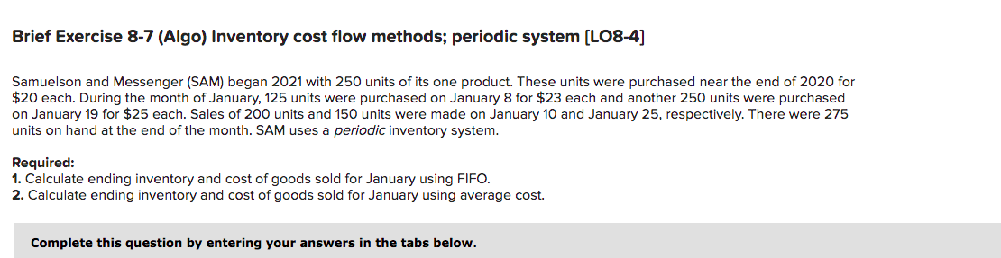 Solved Brief Exercise 8-7 (Algo) Inventory cost flow | Chegg.com