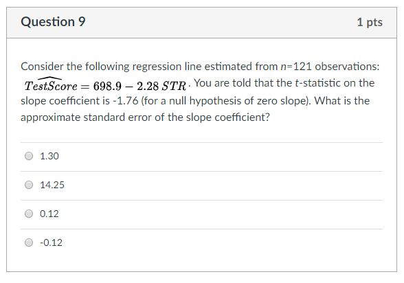 Solved Question 9 1 pts Consider the following regression | Chegg.com