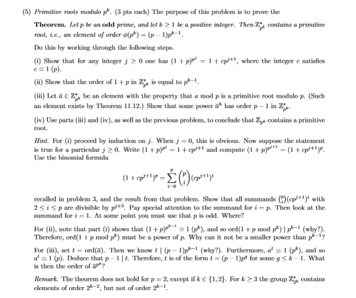 Solved (5) Primitive roots modulo p*. (3 pts each) The | Chegg.com