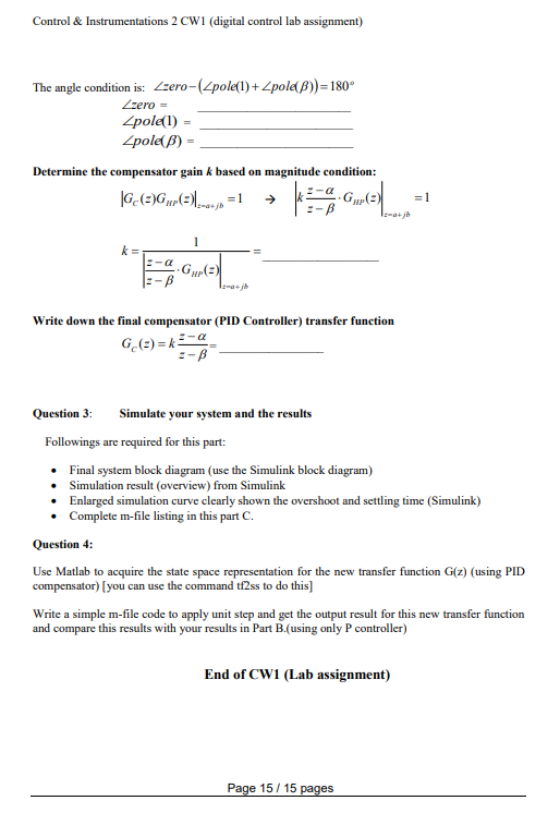 Direct Design Method Control PART C: Design a digital controller for the DC motor | Chegg.com