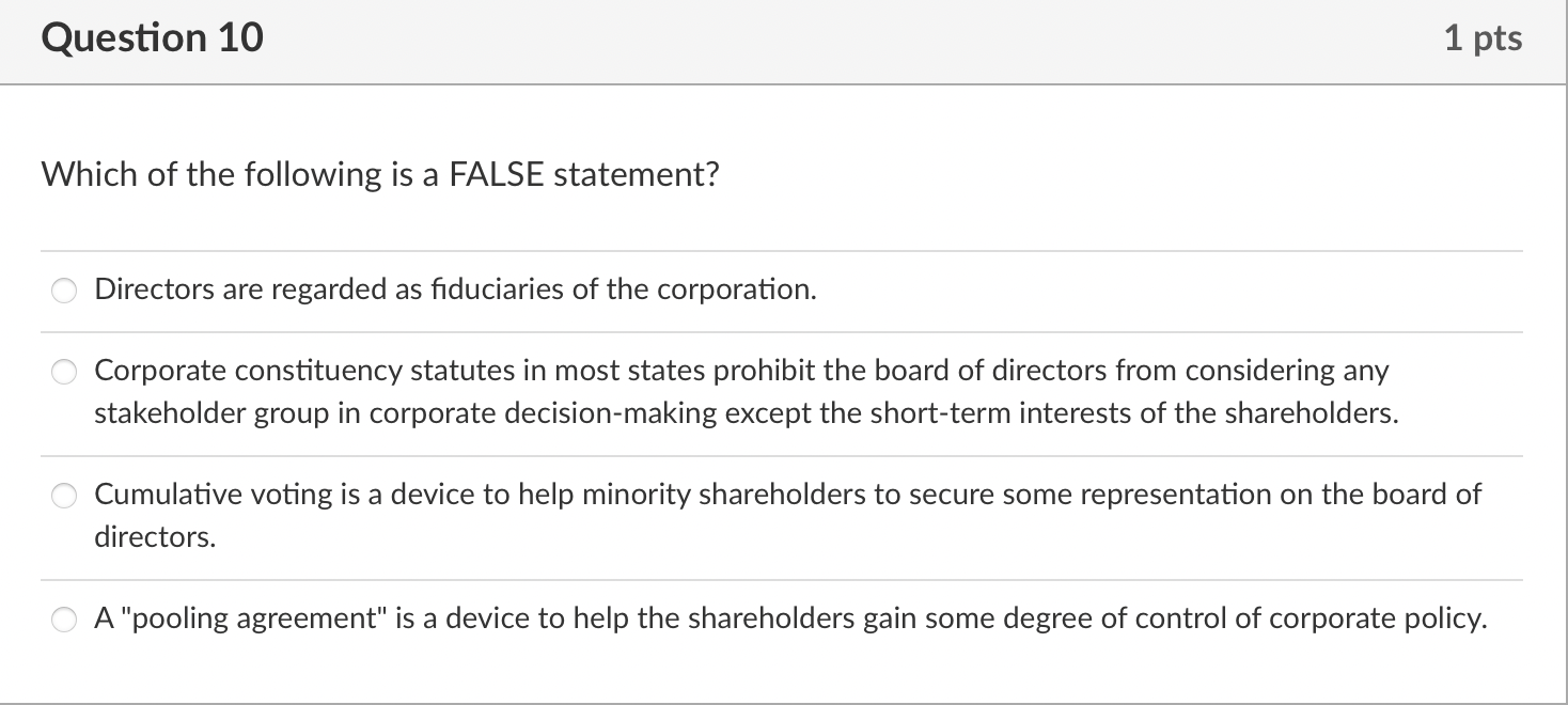 Solved Question 10 1 pts Which of the following is a FALSE | Chegg.com