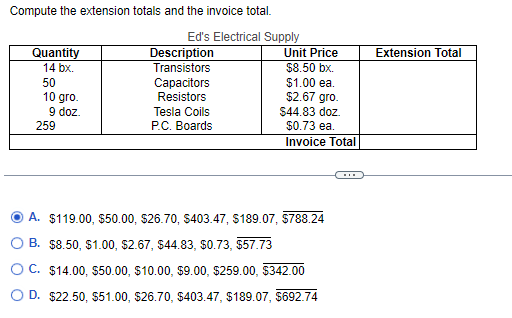 Solved Compute the extension totals and the invoice total. | Chegg.com
