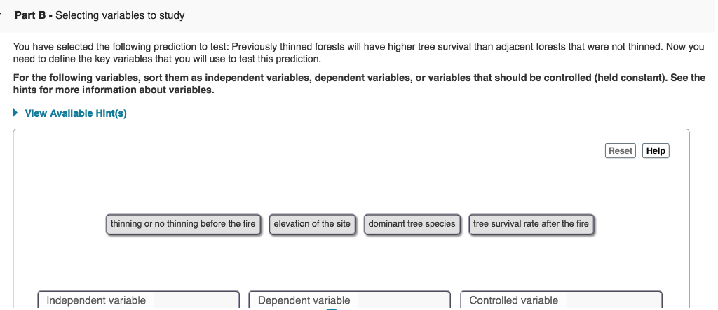 Solved Part B Selecting Variables To Study You Have Selected | Chegg.com