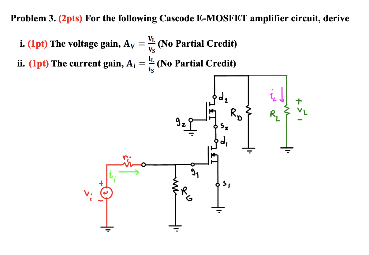 Solved Problem 3. (2pts) For the following Cascode E-MOSFET | Chegg.com