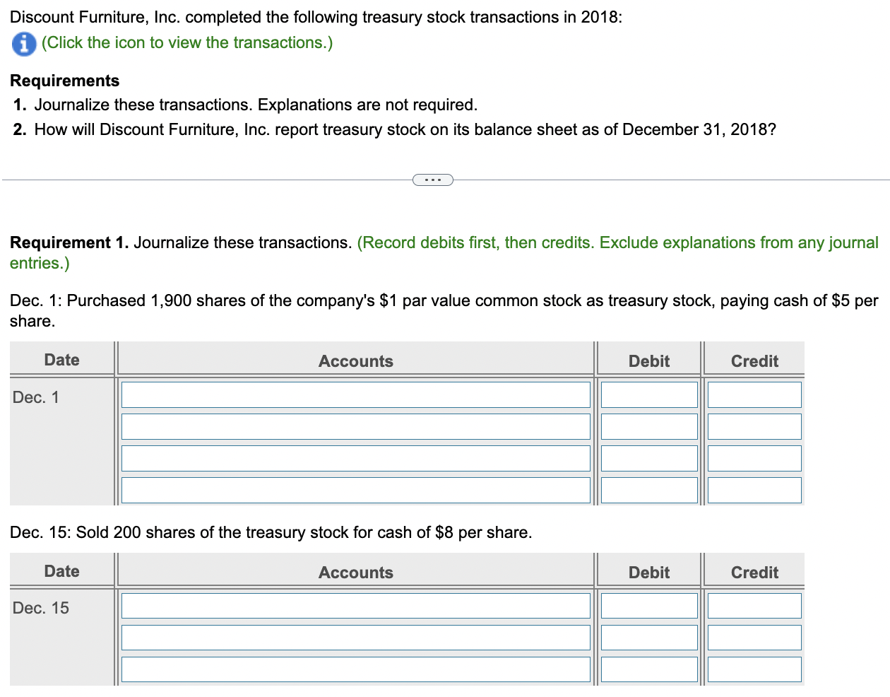 Solved Discount Furniture, Inc. completed the following