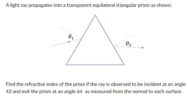 Solved A light ray propagates into a transparent equilateral | Chegg.com