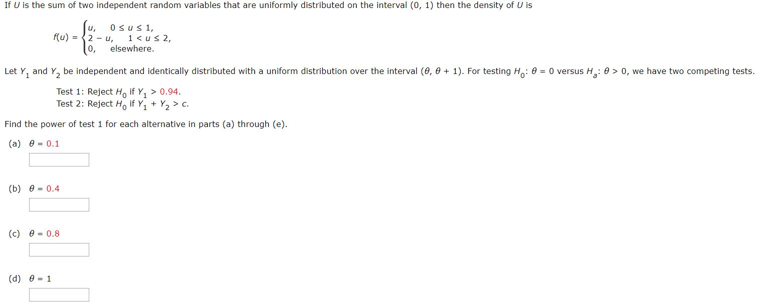 Solved If U Is The Sum Of Two Independent Random Variables Chegg Com