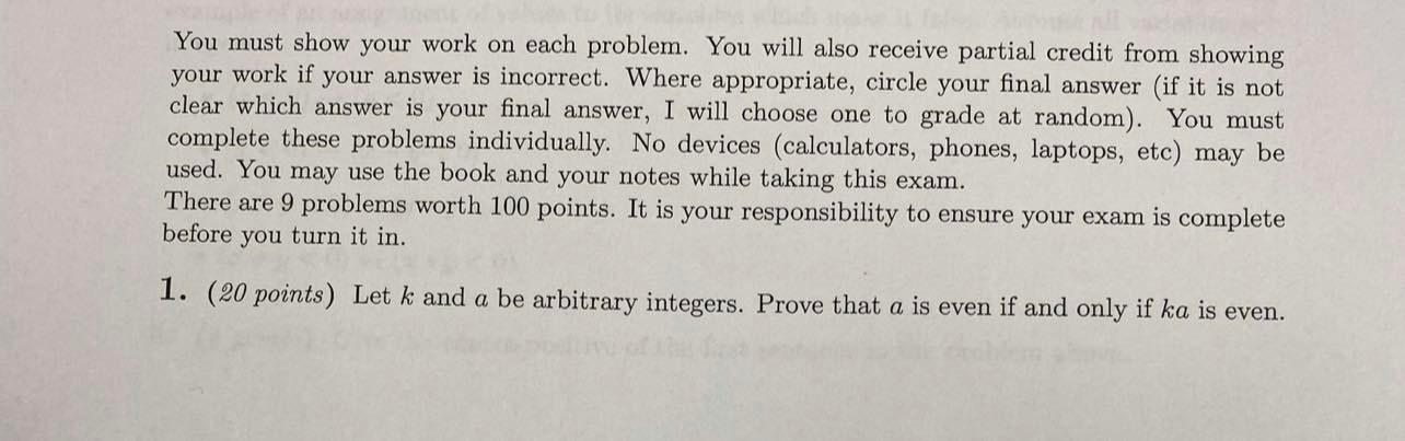 Solved You must show your work on each problem. You will | Chegg.com