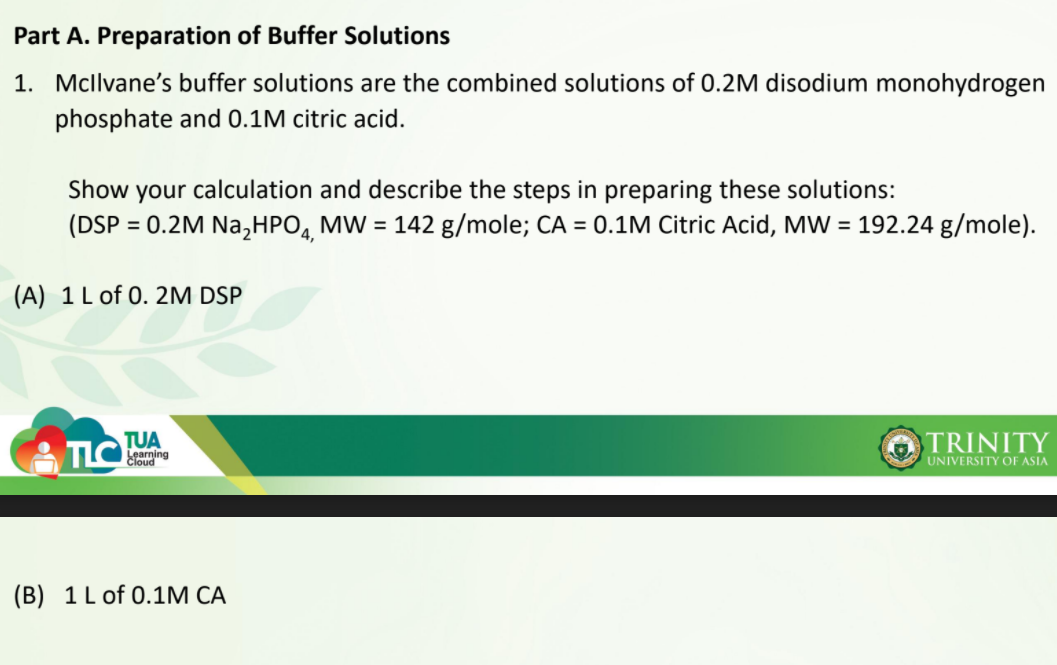 Part A. Preparation of Buffer Solutions 1. Mcllvane's | Chegg.com