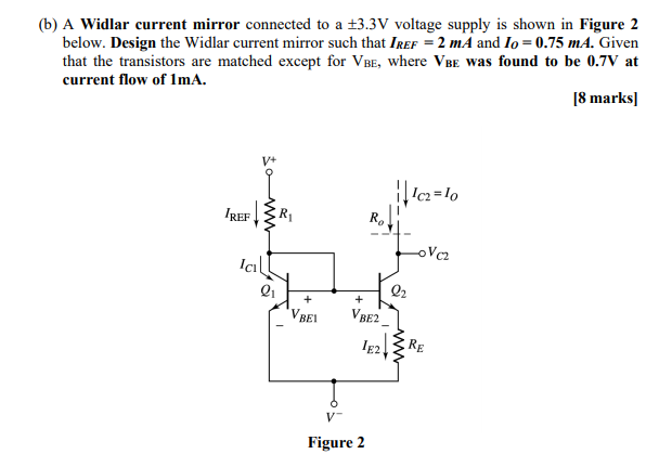 Solved (b) A Widlar current mirror connected to a +3.3V | Chegg.com