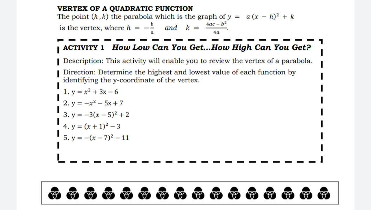 Solved Vertex Of A Quadratic Function The Point H K The Chegg Com