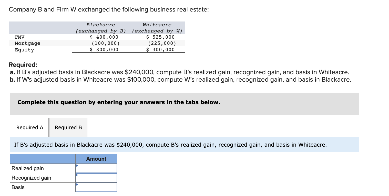 Solved Company B And Firm W Exchanged The Following Business | Chegg.com